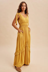 Boho Golden Hour Tie-Shoulder Lace Insert Maxi Dress