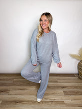 Heather Grey Soft Hacci Wide Leg Lounge Set