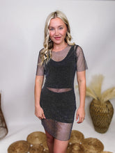 Rhinestone Embellished Sheer Fishnet Cover Up T-Shirt Dress
