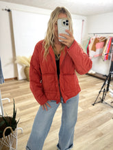 Pale Red Quilted Zip Up Jacket
