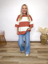 Terracotta & Cream Striped Color Block Oversized T-Shirt