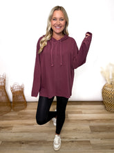 Dark Cherry Mineral Washed Oversized Hooded Long Sleeve Top