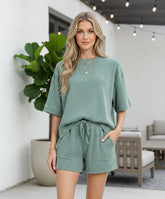 Jade Ribbed Short Sleeve Tee & Shorts Set