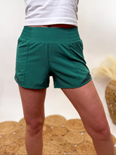 Forest Green Smocked Active Shorts with Mesh Detail