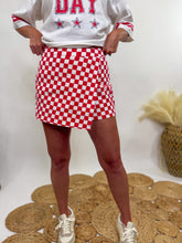 Red Checkered Wrap Front Skort