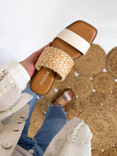 Raffia & Ivory Woven Double Strap Slide Sandals