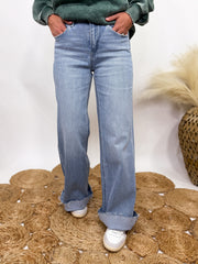Poprock Raw Hem Clean Cut Wide Leg Comfort Stretch Jeans by Vervet by Flying Monkey