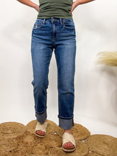Dark Wash Cuffed Straight Leg Comfort Stretch Jeans by Vervet Flying Monkey