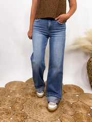 Westbury Wide Leg Comfort Stretch Cuffed Jeans by Flying Monkey