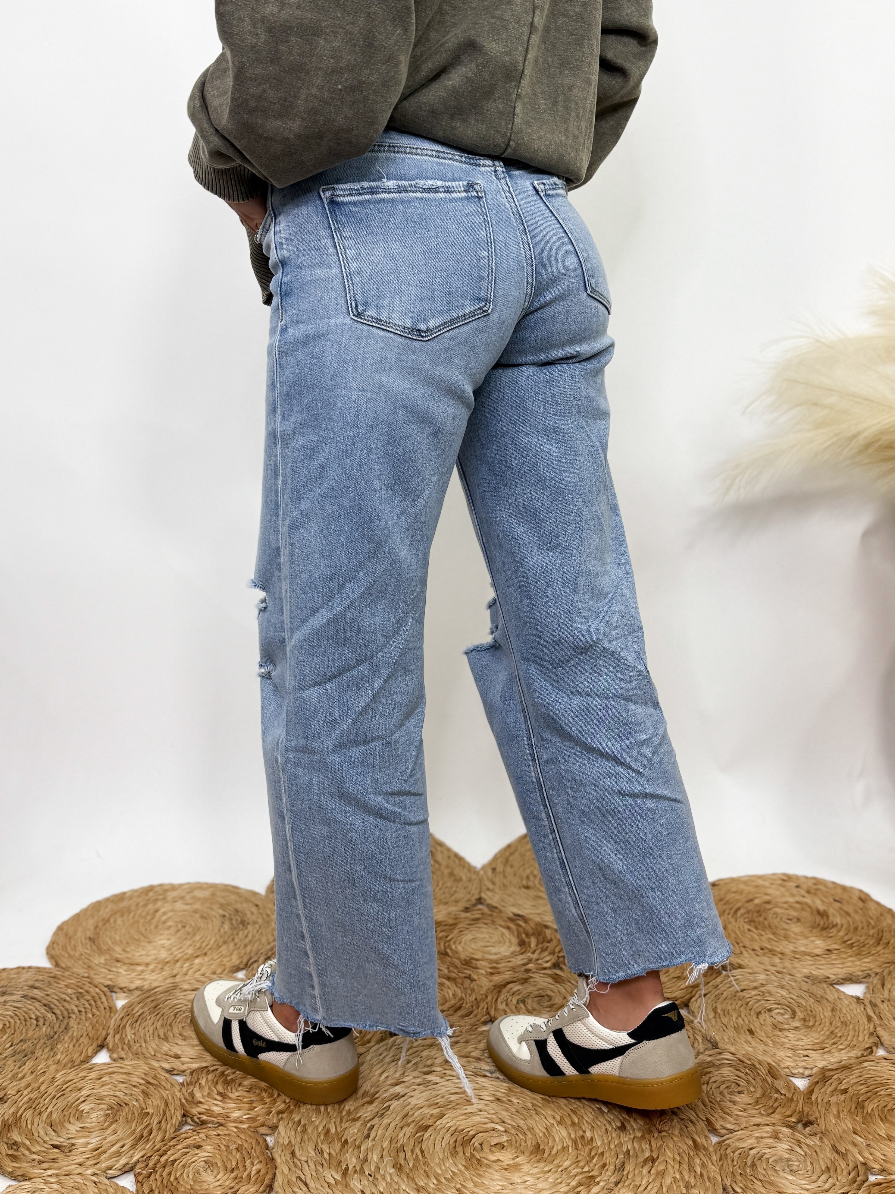 Distressed Crop Wide Leg Jeans by Flying Monkey