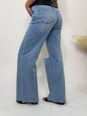 Wide Leg Comfort Stretch Distressed Jeans Love Talk by Flying Monkey