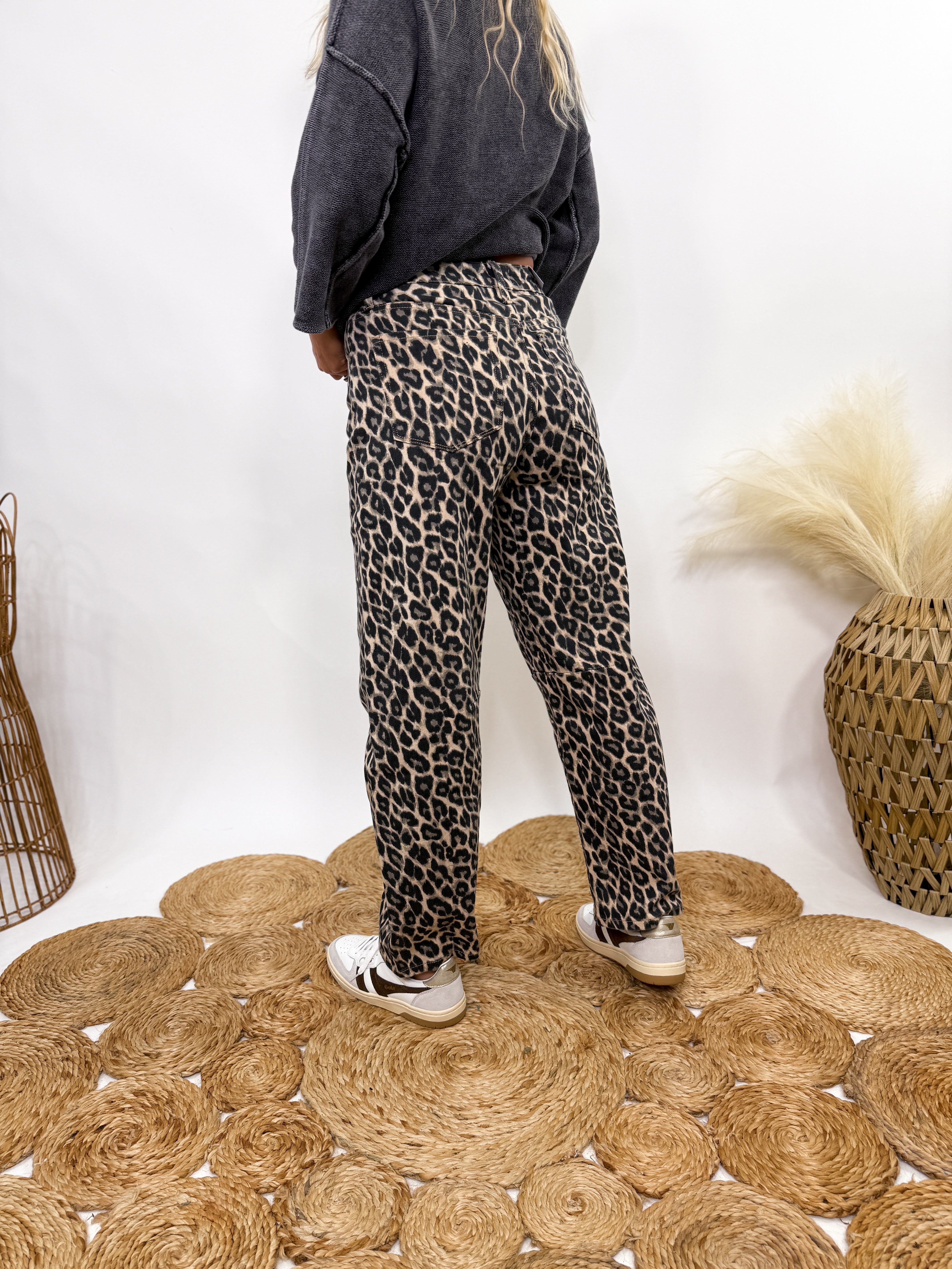 PRE-ORDER Leopard Print Barrel Jeans by Vervet by Flying Monkey