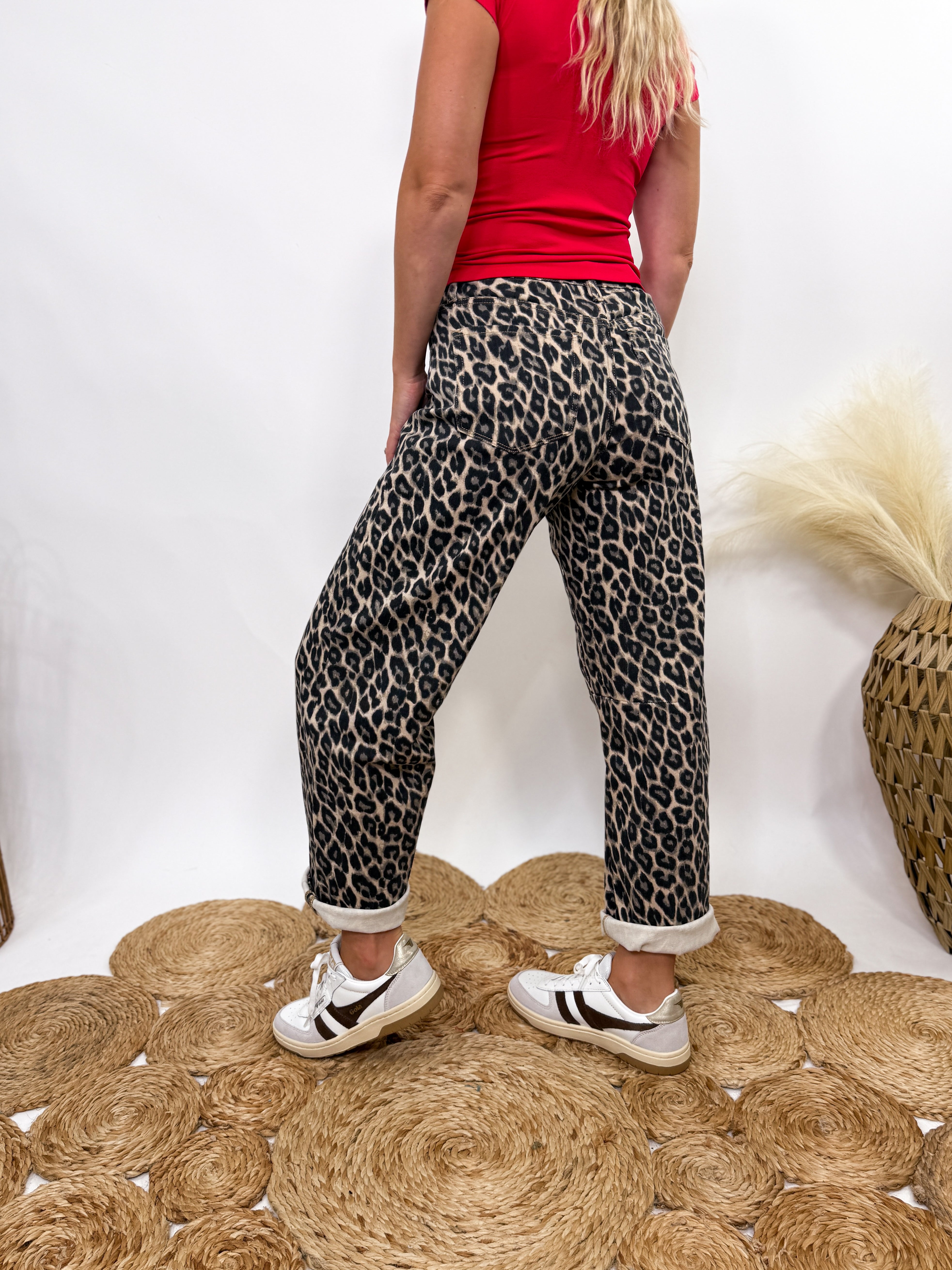 PRE-ORDER Leopard Print Barrel Jeans by Vervet by Flying Monkey