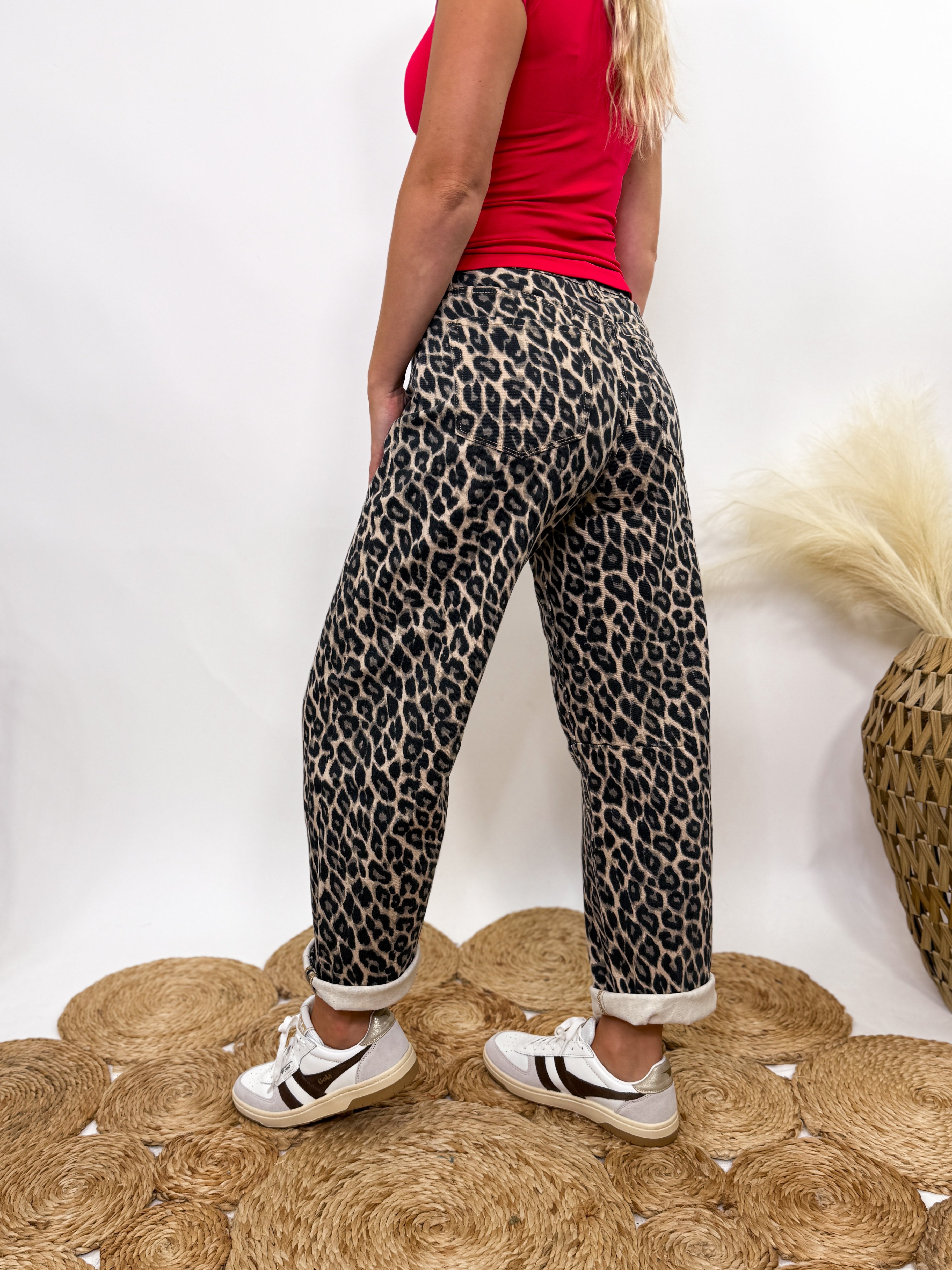 PRE-ORDER Leopard Print Barrel Jeans by Vervet by Flying Monkey
