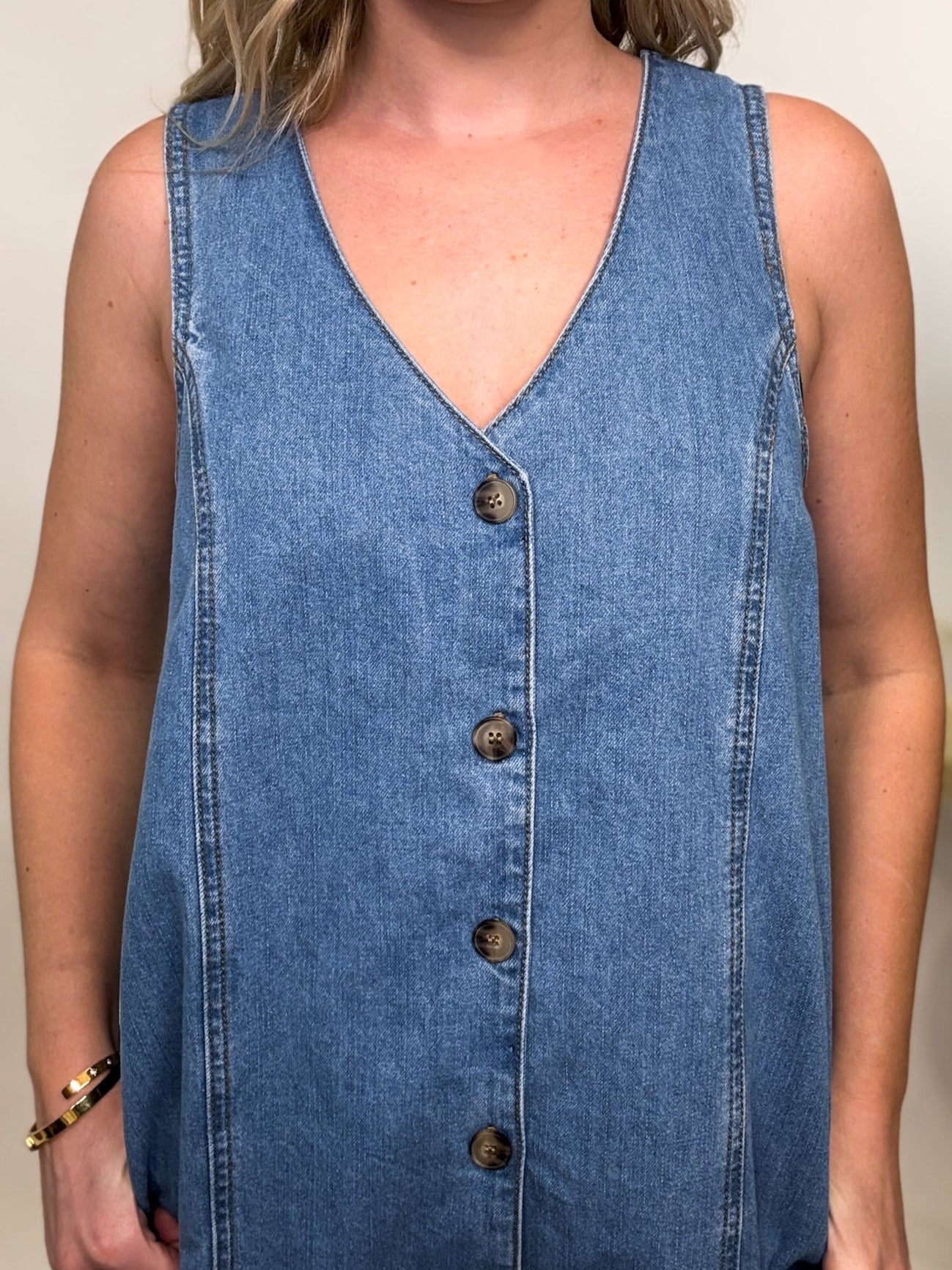 Sleeveless Button Down Denim Romper
