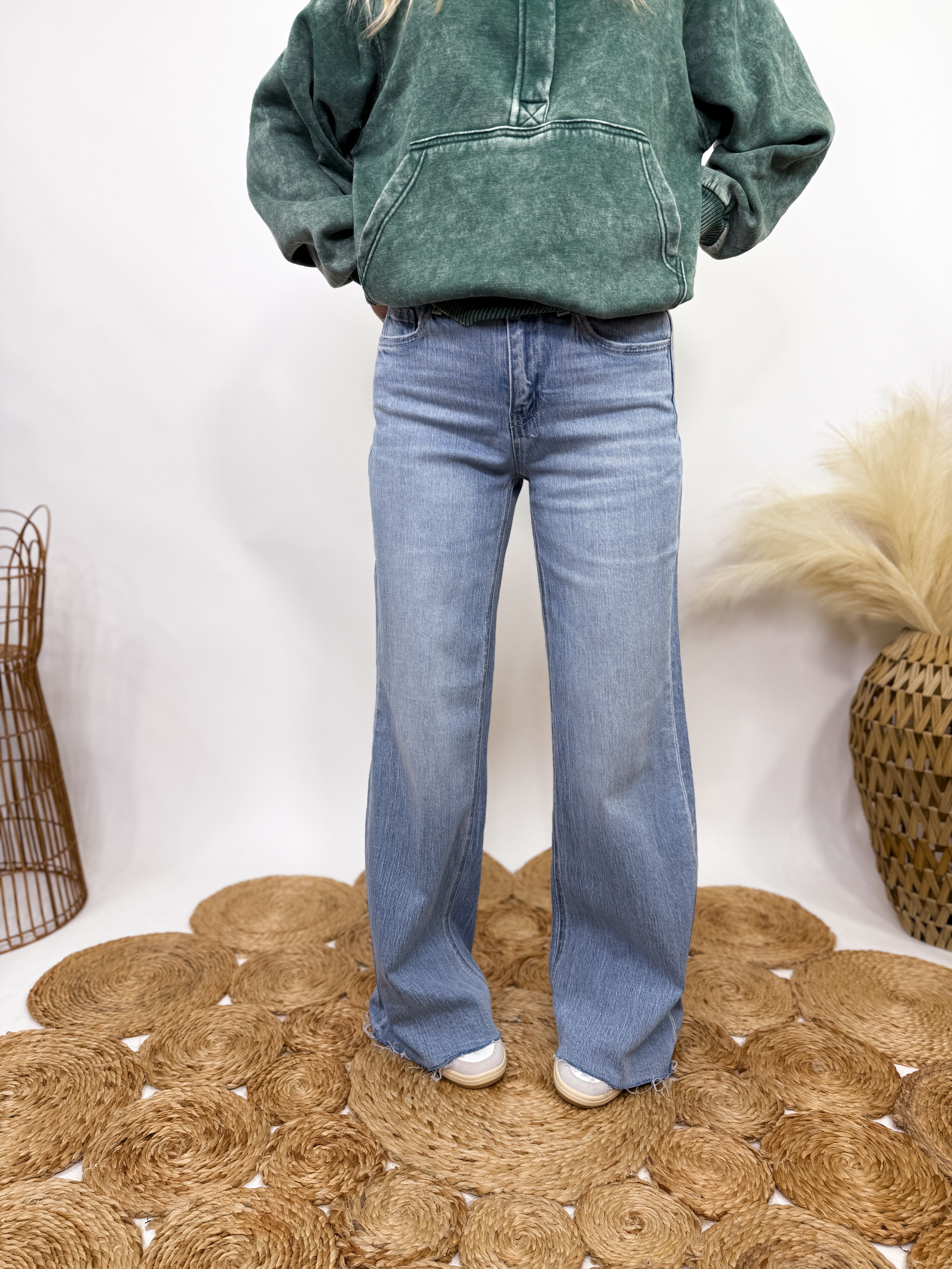 Poprock Raw Hem Clean Cut Wide Leg Comfort Stretch Jeans by Vervet by Flying Monkey