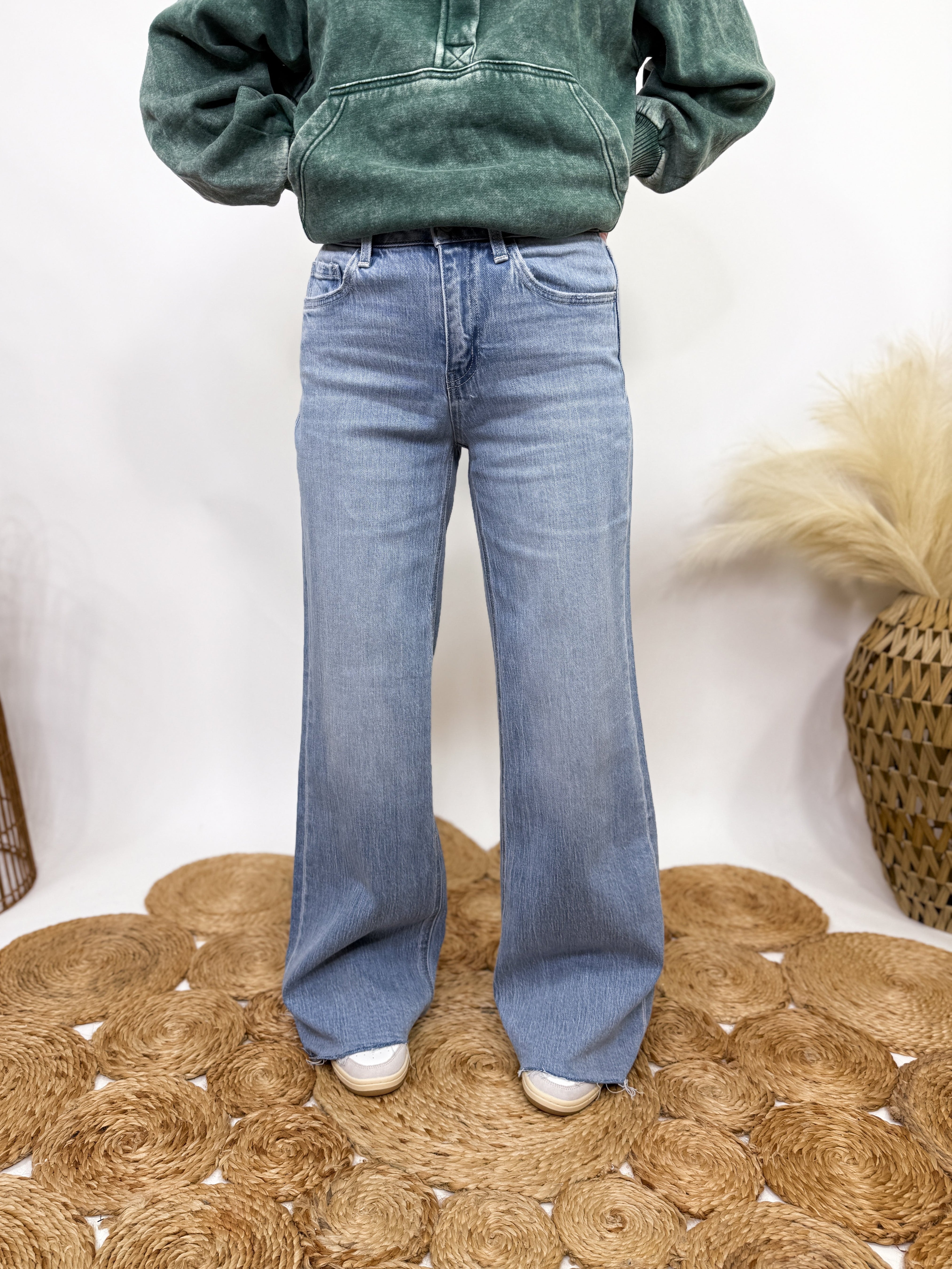 Poprock Raw Hem Clean Cut Wide Leg Comfort Stretch Jeans by Vervet by Flying Monkey
