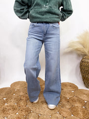 Poprock Raw Hem Clean Cut Wide Leg Comfort Stretch Jeans by Vervet by Flying Monkey