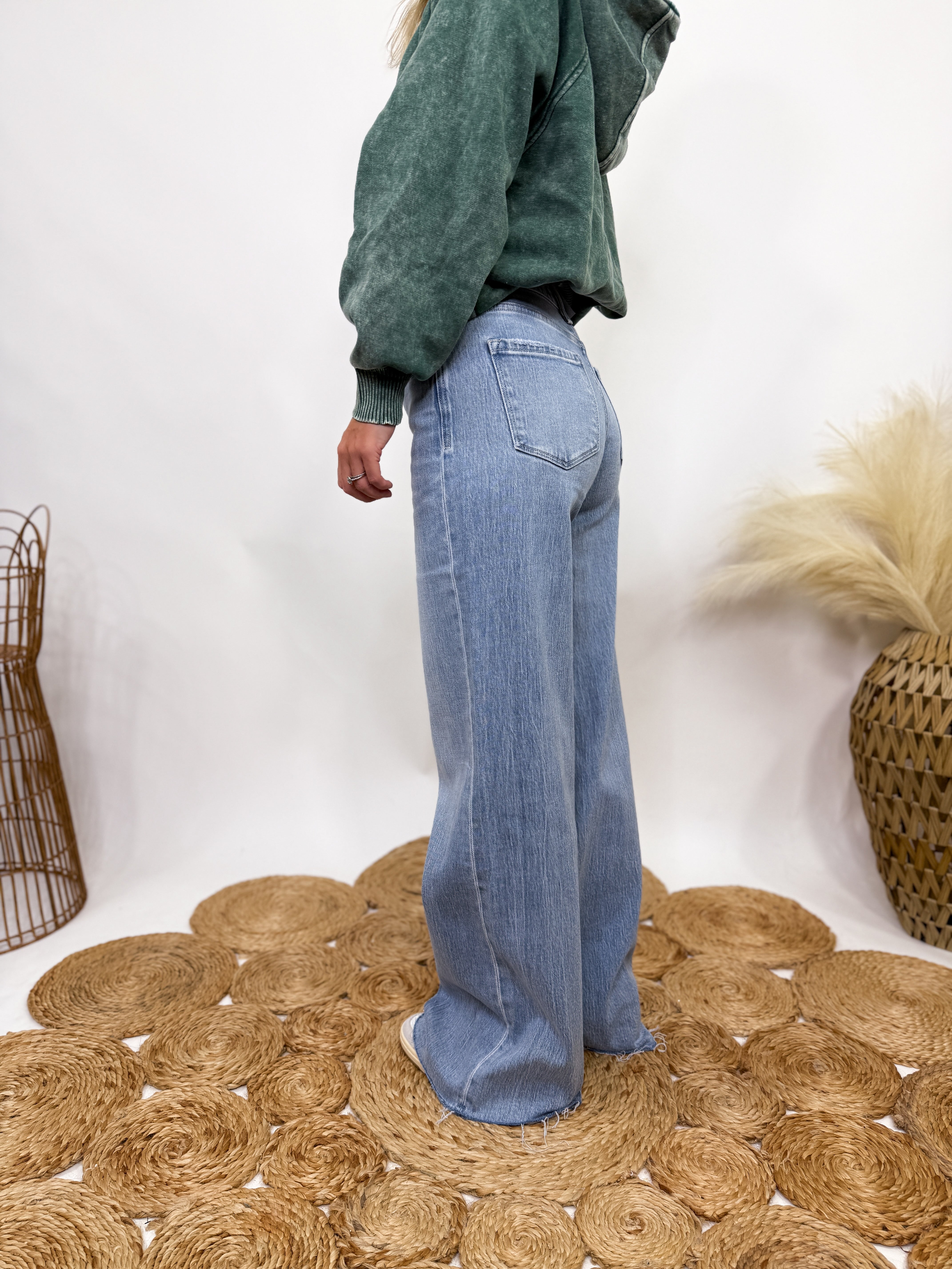 Poprock Raw Hem Clean Cut Wide Leg Comfort Stretch Jeans by Vervet by Flying Monkey